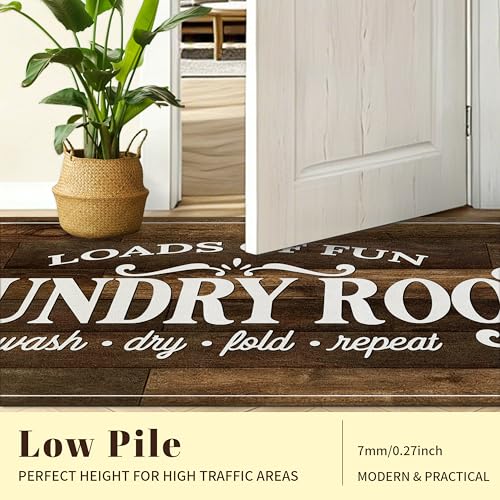 Washable Laundry Room Rug, 20x47 Inch Non-Slip Farmhouse Runner Mat