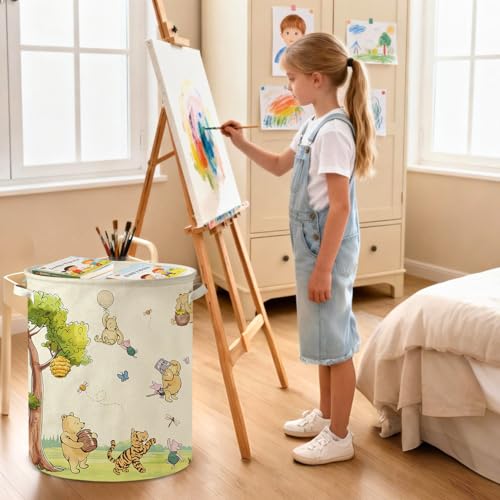 Oval Canvas Baby Laundry Hamper - Waterproof Nursery Storage Basket
