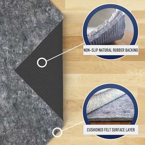 8'x10' Non-Slip Rug Pad, 1/4" Thick Felt and Natural Rubber Cushion