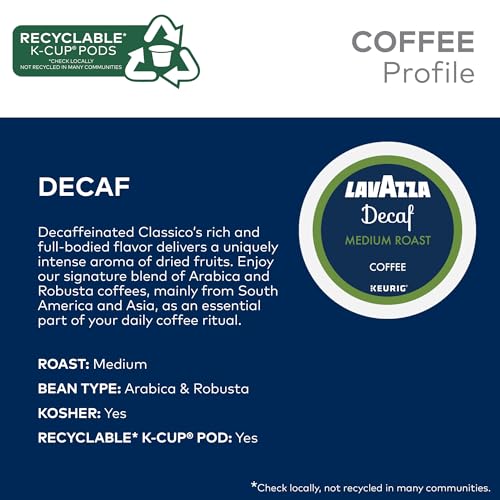 Lavazza Decaf, Single-Serve Keurig K-Cup Pods, Medium Roast Coffee, 60-Count Box (6 Packs of 10)