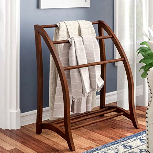 Wooden Quilt Rack Free Standing Walnut Rustic 3-Bar Scroll Design
