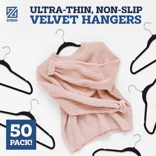 Black Velvet Clothes Hangers 50 Pack - Non-Slip Coat & Pants Hangers