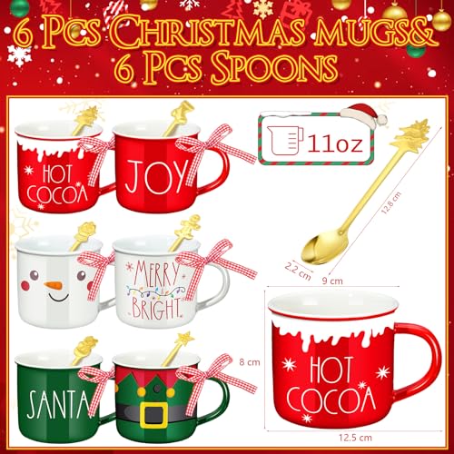 Baderke 6-Pack 11oz Christmas Mugs with Stainless Spoons – Vibrant Holiday Set