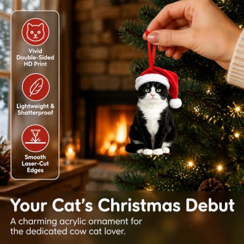 Tuxedo Cat Christmas Ornament - WYARMGIF 1.9 x 3.1 in Acrylic Cat Ornament