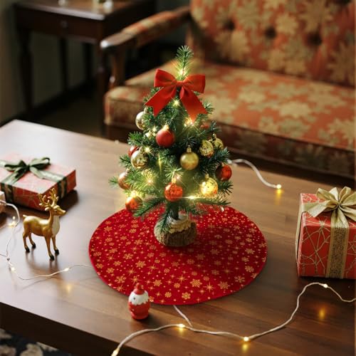 Lanpn Red Velvet Christmas Tree Skirt 24 Inch Holiday Decor with Snowflake Pattern