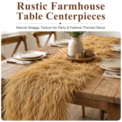 Yellow Thatch Grass Table Runner 13x36 Inch for Western Fall Party Decor