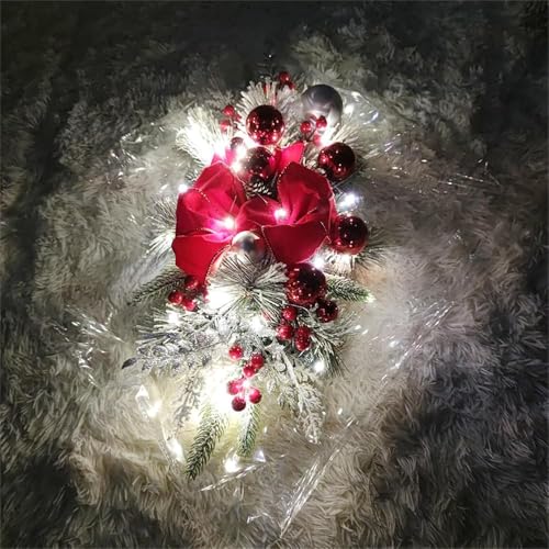 Artificial Christmas Teardrop Swag with LED Lights, 24-Inch Red Berry Decor
