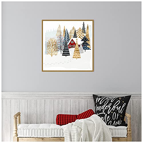 Amanti Art 22x22 Framed Canvas Wall Art Holiday Chalet I Tree (Sylvie Gold Frame)