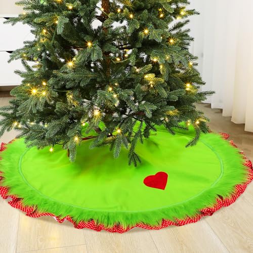 Soulchen 48 Inch Lime Green Christmas Tree Skirt Felt Tree Collar with Plush Trim