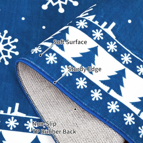 ROYHOME Blue Snowflake Christmas Area Rug 5x7 ft Washable Decor
