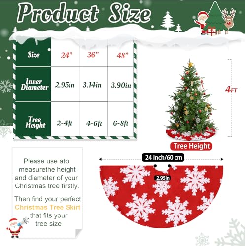 Red Christmas Tree Skirt 24 Inch Faux Fur Snowflakes Round Holiday Decor - Variation of THIS listing