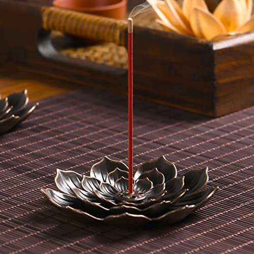 Lotus Incense Stick Holder - Zinc Alloy Burner with Ash Catcher, 2 Pack