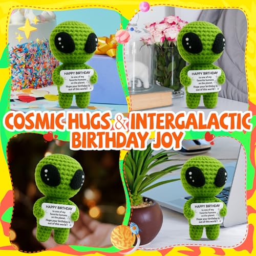 Funny Crochet Alien Birthday Gift with Card for Son and Men