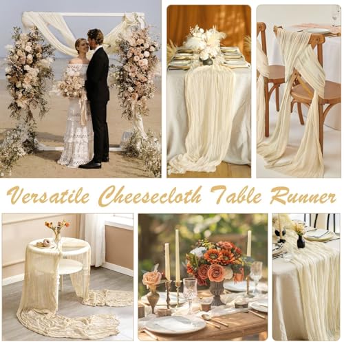 Bluetop 3-Pack Beige Cream Cheesecloth Table Runner 35x120in | Boho Wedding & Event Decor