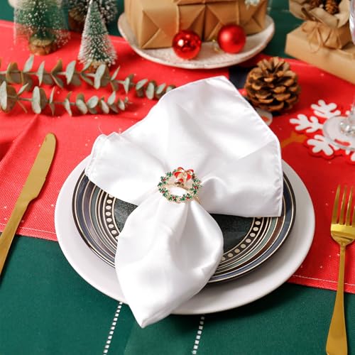 Christmas Wreath Napkin Rings Set of 6 – Xmas Wreath Metal Napkin Holders for Holiday Tables