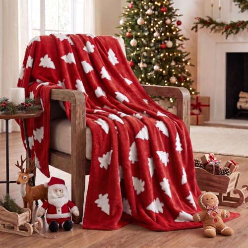 Horaldaily Red Christmas Tree Shape 3D Textured Throw Blanket 60x80 Twin