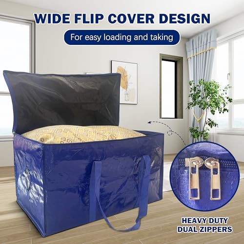 Extra Large Heavy Duty Moving Bags with Zipper and Handles, 24 Gal, Dark Blue - 8 Pack