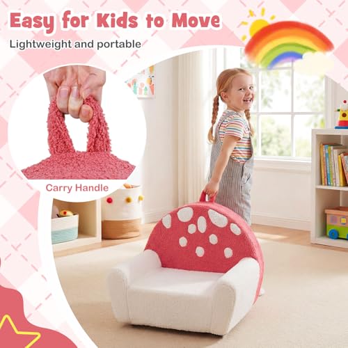 Kids Foam Sofa Chair, Teddy Fleece Toddler Armchair with Side Pocket