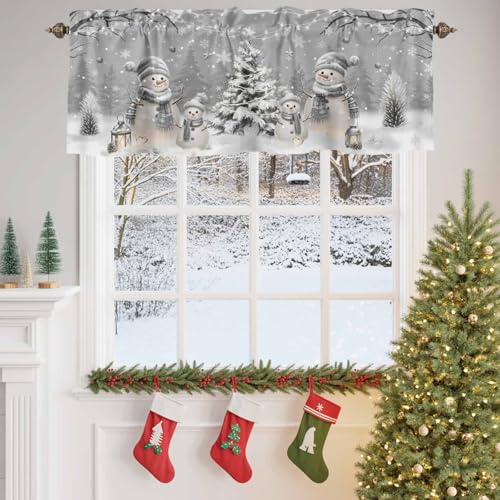 RisQiten Grey Snowman Christmas Window Valance 54x18 Inches, Pack of 1, Dark Gray