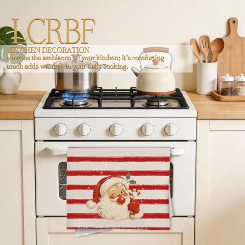 Red Christmas Striped Santa Kitchen Towels 16x24in - LCRBF