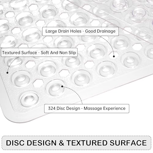 Non-Slip Bathtub Mat, 35 x 16.3 Inch Extra Large Shower Mat with Suction Cups