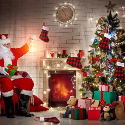 BBTO 60 Pieces Christmas Mini Stockings Buffalo Plaid 7 Inches Red & Black