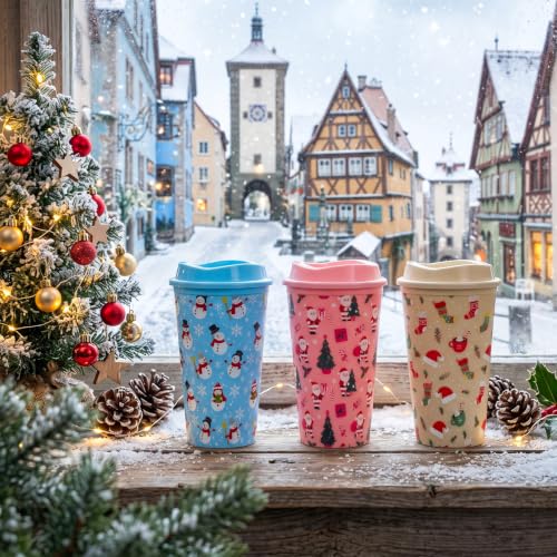 36 Pack Christmas Coffee Cups with Lids, 16oz, Pastel Assorted Patterns - Acellegic