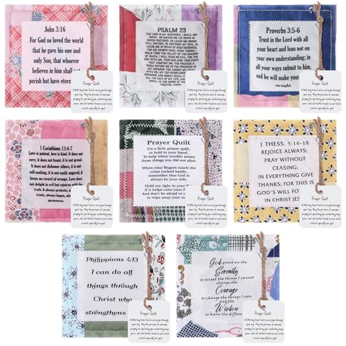 8 Pack Mini Prayer Quilts with Wooden Cross – Inspirational Gifts