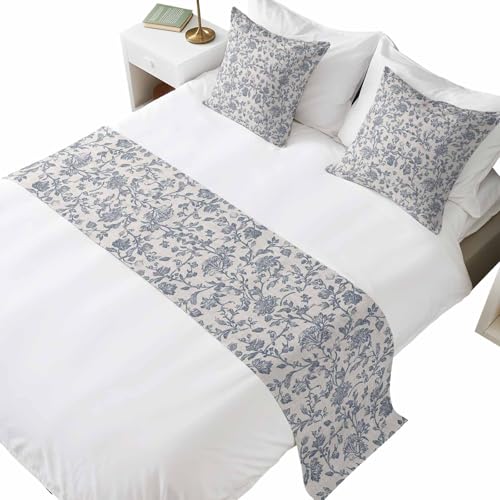 Birchloom Farmhouse Queen Bed Runner Set with 2 Floral Throw Pillow Covers