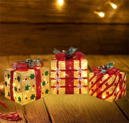 GLOWNOVA Ultra-Large 15x13x10.5 Inch Christmas Lighted Gift Boxes Set of 3 with 91 LEDs