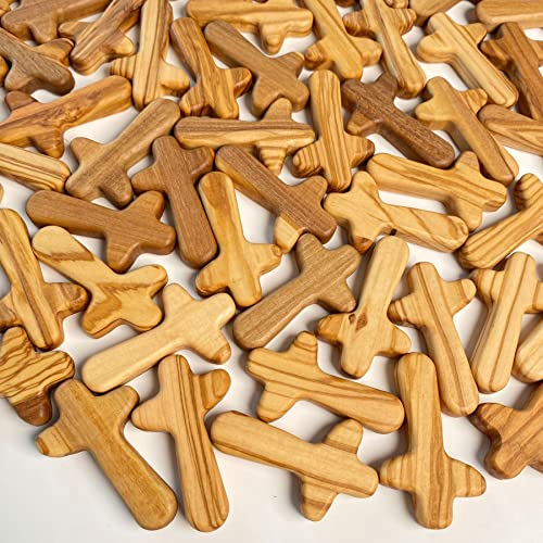 30-Piece Small Olive Wood Holding Crosses, 2.56in Portable Prayer Pocket Cross