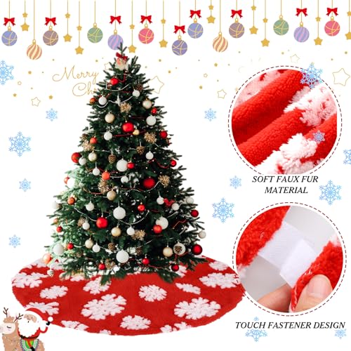 24 Inch Red and White Plush Snowflake Christmas Tree Skirt
