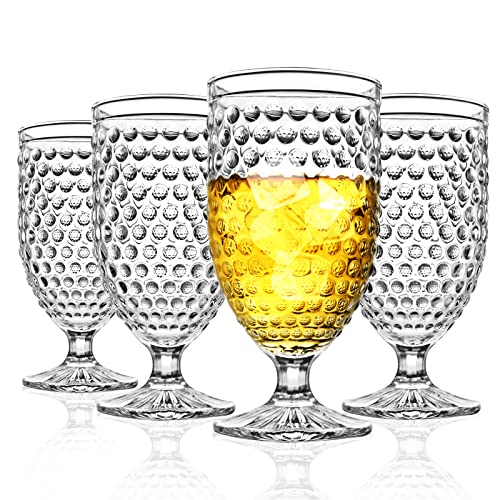Hobnail Glass Goblets, 16.9 Oz Vintage Stemmed Drinking Glasses - Set of 4
