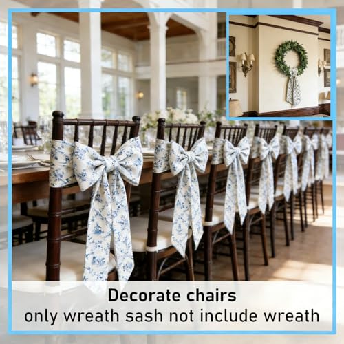 Blue Floral Wreath Sash 2Pcs Satin Garland Ribbon for Front Door Decor