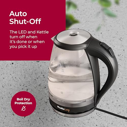 Mueller 1.5L Electric Kettle with 1.6 Quarts Capacity, Cordless Tea & Hot Water Boiler