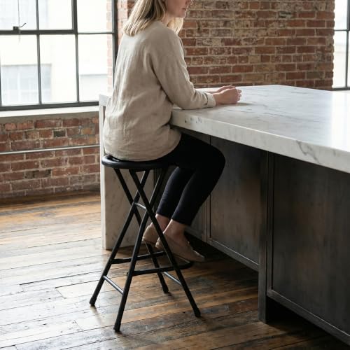 28-Inch Folding Bar Stool with Footrest, Portable Collapsible Counter Chair