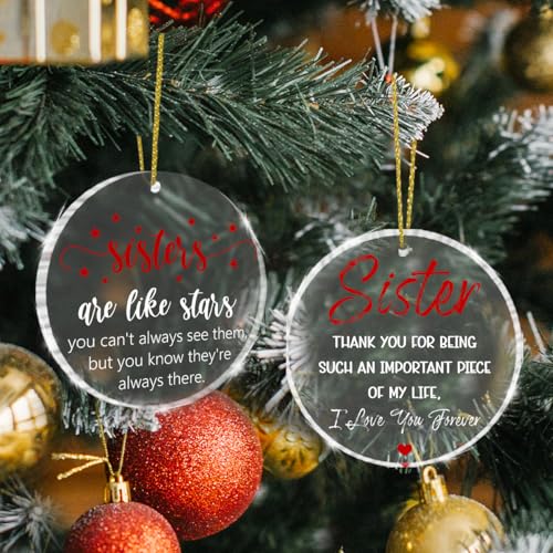 Christmas Ornaments Set - Sister Gifts from Sister Bestie with Keepsake Navy Box