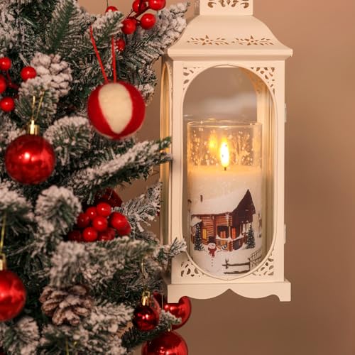 SNUGBLAKI White Snowman Flameless Christmas Candles with Remote, 3D Wick Real Wax in Glass