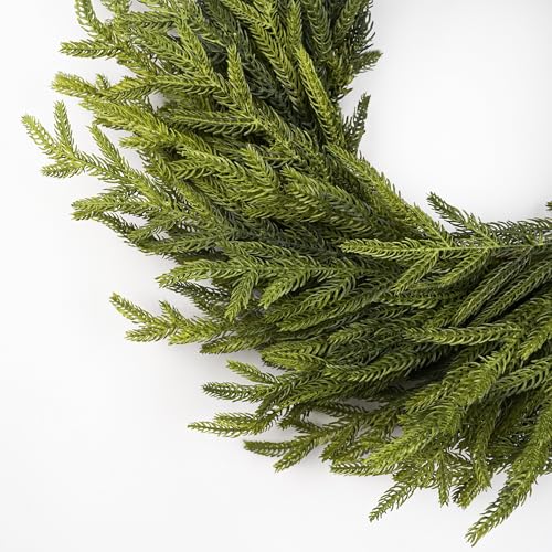 HomeKaren 24-Inch Real Touch Norfolk Pine Christmas Wreath for Front Door - Indoor & Outdoor Holiday Decor