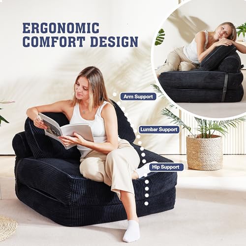 Convertible Fold-Out Sofa Bed with Flannel Surface and Pillow