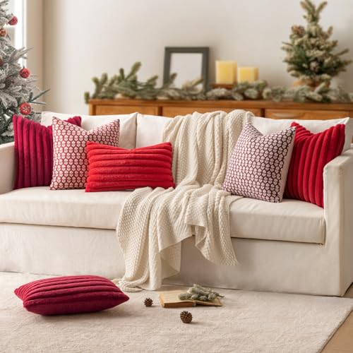 MIULEE Burgundy 18x18in Faux Fur Throw Pillow Covers Set of 6 – Hidden Zipper