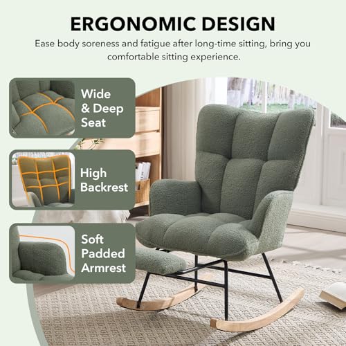 Teddy Fleece Nursery Glider Rocker with Adjustable Footrest and Side Pocket