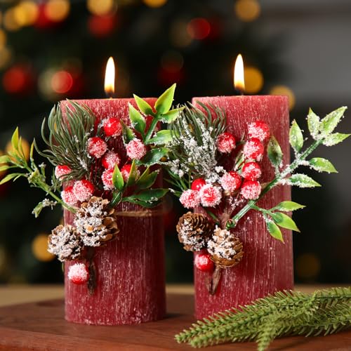 Conelist 2-Pack Burgundy Christmas Pillar Candles 3 x 6in with Pine Branch