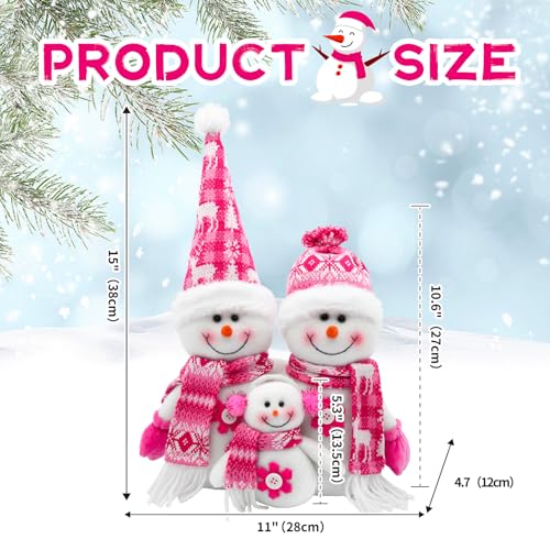 Pink Christmas Snowman Decor Set for Home & Tiered Tray - 3 Pieces