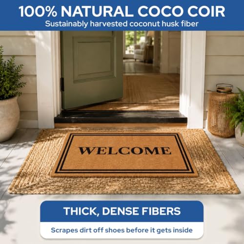 Welcome Doormat 17x30 Inches - Non-Slip Natural Coco Coir Door Mat