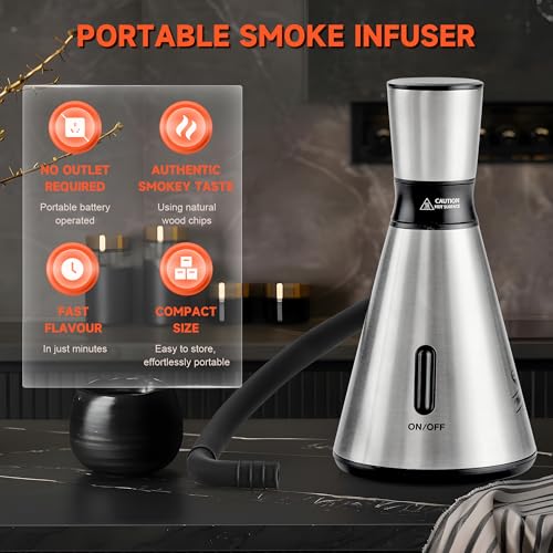 Elegant Cocktail Smoker Kit with 8 Wood Flavors, Silver Dome - Indoor/Outdoor Infuser