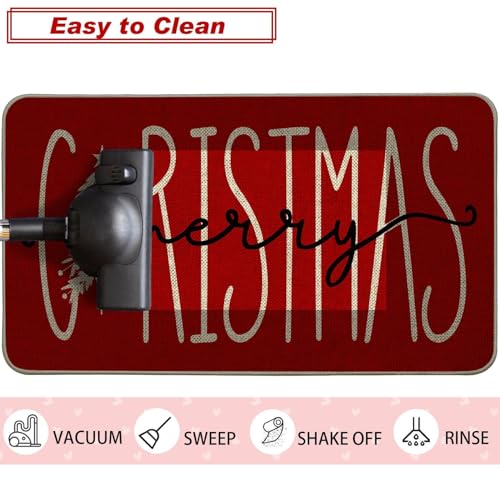 Baccessor Christmas Kitchen Rugs Set of 2, 17x29 & 17x47 Burlap Xmas Tree Mats