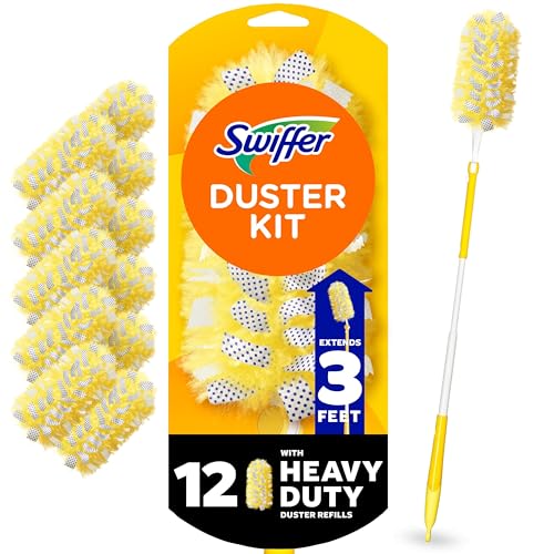 Extendable Duster Cleaning Kit with 3 ft Handle and 12 Heavy-Duty Refills