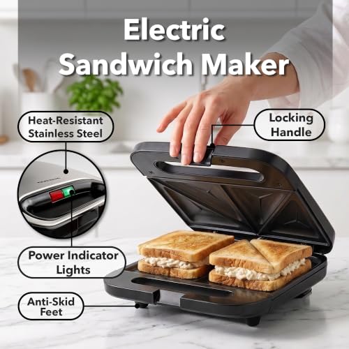 750W Electric Sandwich Maker with Non-Stick Plates & Cool-Touch Handle