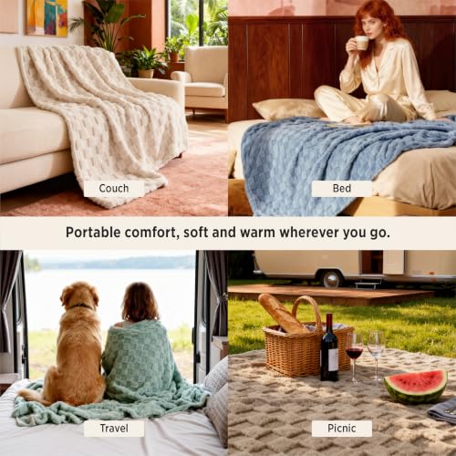 Bedsure Sage Green Checkered Fleece Throw Blanket 50x60